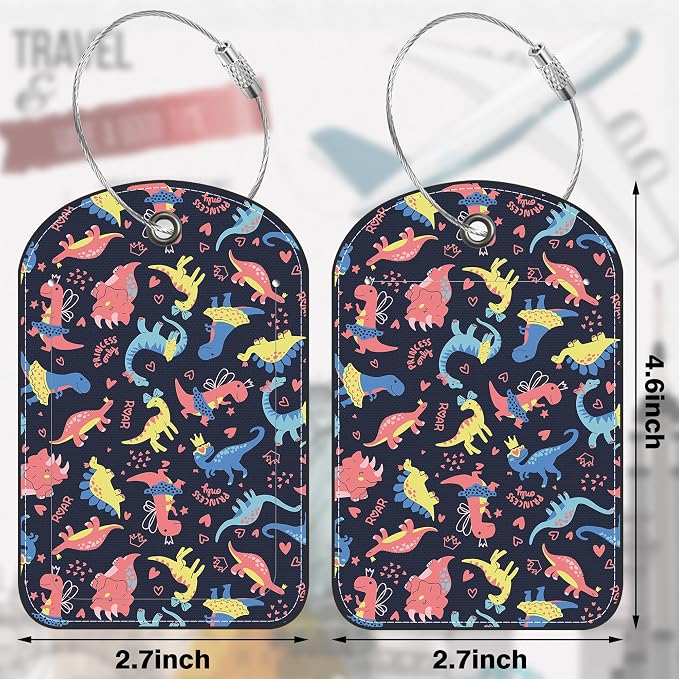 Colorful Dinosaur Leather Luggage Tag - Image 2