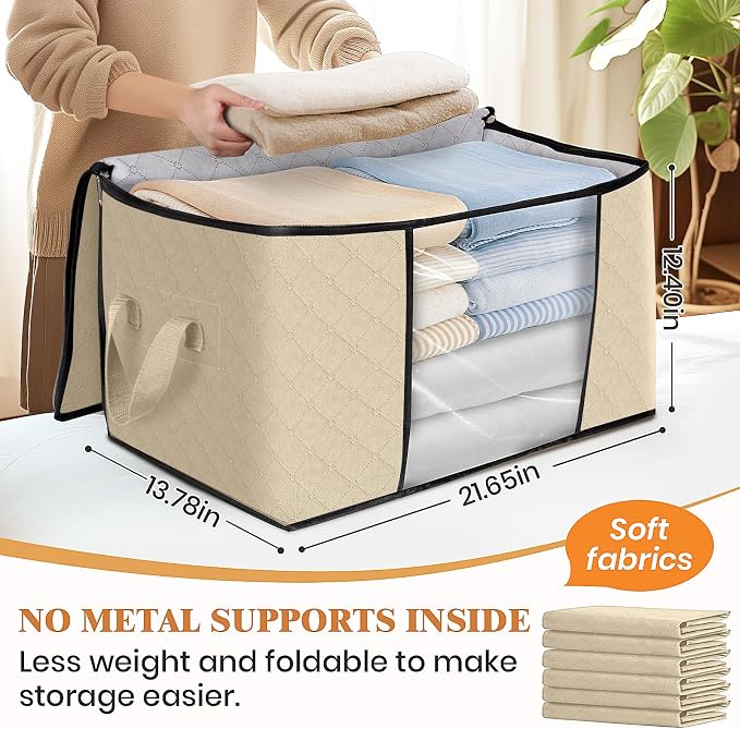 Fab totes 4 Pack Clothes Storage, Foldable Thick Fabric Blanket Storage Bags - Image 2