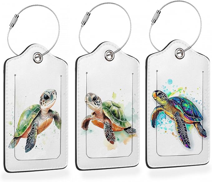 Abstract Colorful Sea Turtle 3 PCS PU Leather Luggage Tags by Losthll