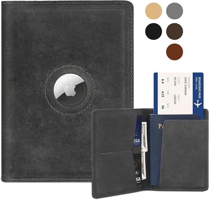 Airtag Passport Holder for Men and Women Travel, Real Leather Passport Wallet by Kicoroiny-KeepInnovating
