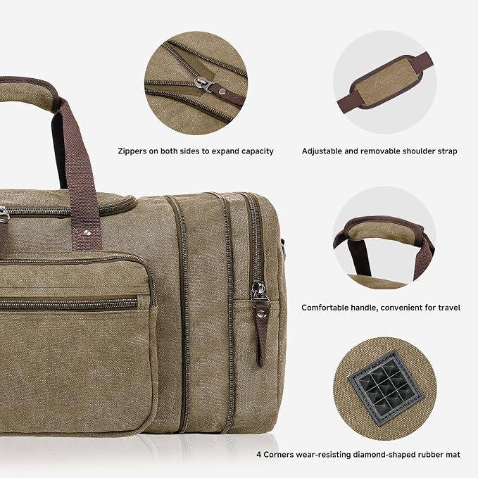 Canvas Expandable Duffle Bag for Men Traveling, Luggage Travel Bag Weekender - Image 7