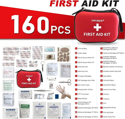 160 Piece Mini First Aid Kit, Compact Waterproof Hard Shell Small Emergency - Image 2