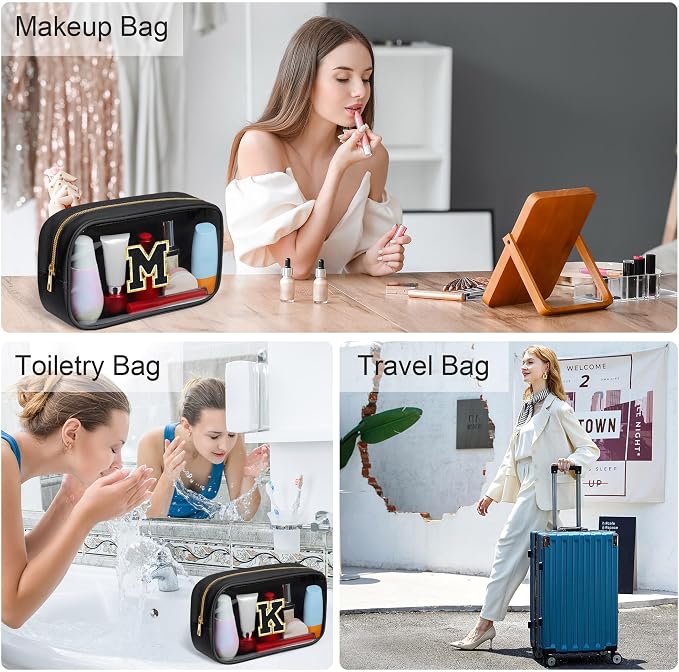 YOOLIFE Initial Makeup Bag Travel Toiletry Bag Clear Makeup Bag Cosmetic Bags - Image 3