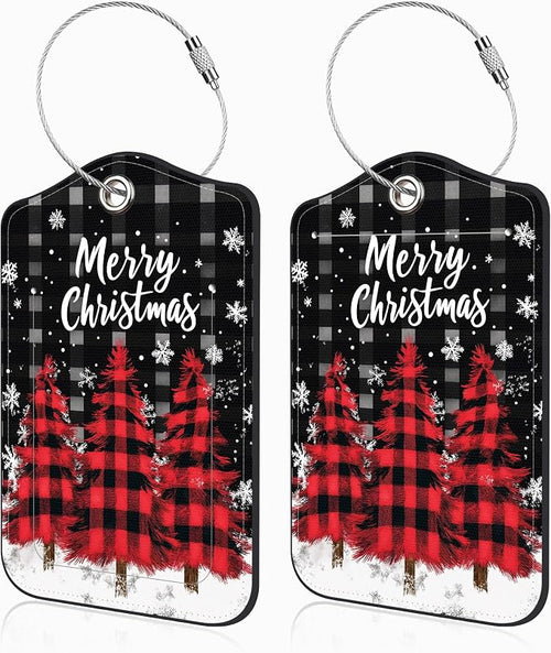 2 Pack Luggage Tags for Suitcases Red and Black Checkered Christmas Tree by Unknown