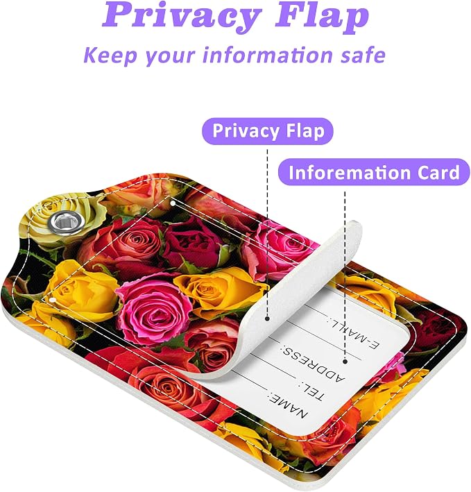 Colorful Roses Luggage Tags 2PCS PU Leather Suitcases Tag - Image 3