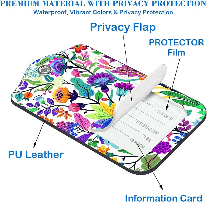 Colorful Flowers and Tropical Leaves Luggage Tags - Image 3