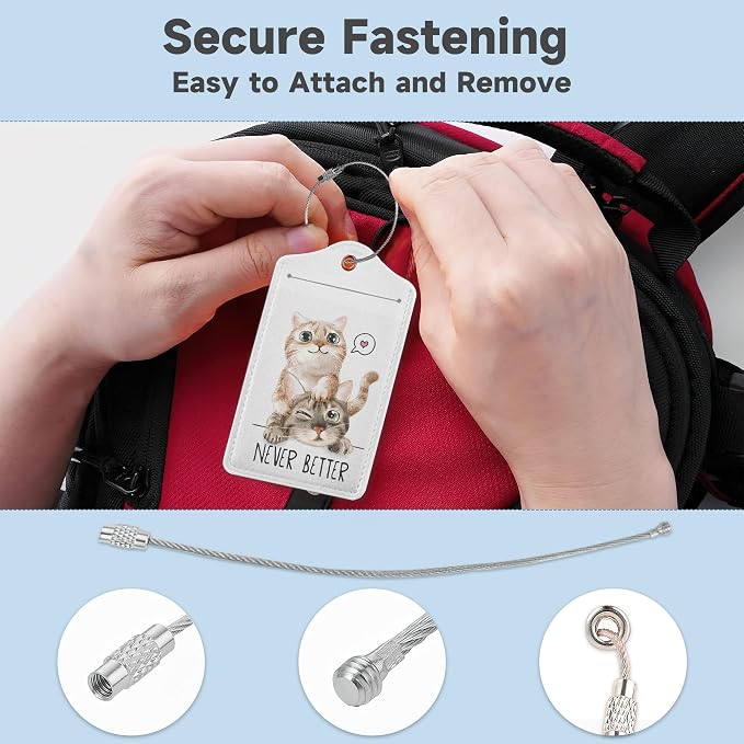 Cute Cat Luggage Tags for Suitcases, 2 Pack, Never Better Luggage Tag, Leather - Image 3