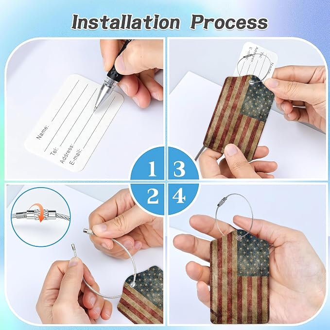 3 Pack Luggage Tag for Suitcase, American Flag USA Flag Leather Luggage Tags - Image 4