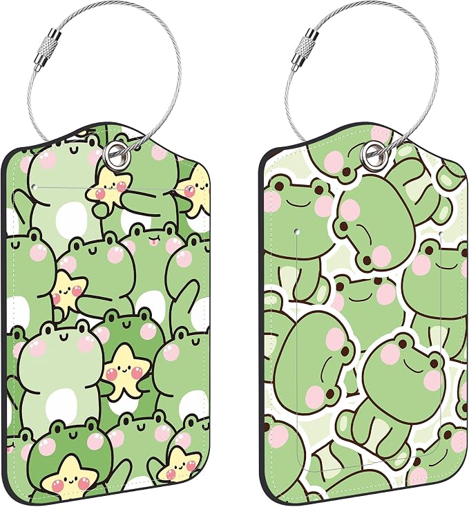 Cute Frog Luggage Tags for Suitcases Leather Travel Tags for Luggage ID Label by Unknown