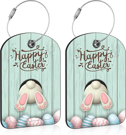 2 PCS Leather Luggage Tags for Suitcase Bunny Bottom and Easter Eggs Travel by Unknown