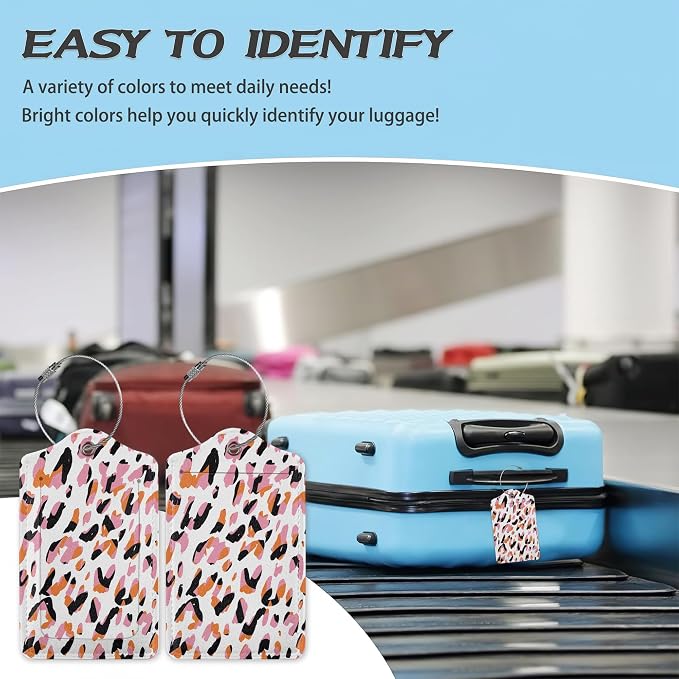 3 Pack Luggage Tag for Suitcase, Abstract Modern Leopard Leather Luggage Tags - Image 5