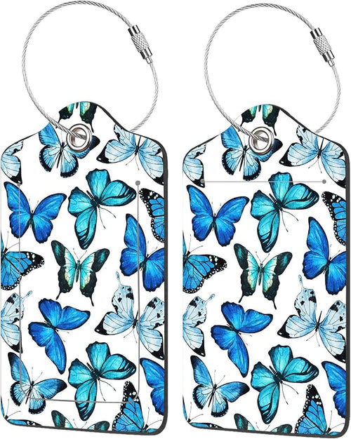 2 Pack Luggage Tag for Suitcase, Beautiful Blue Butterfly PU Leather Suitcase by EOBKLAX