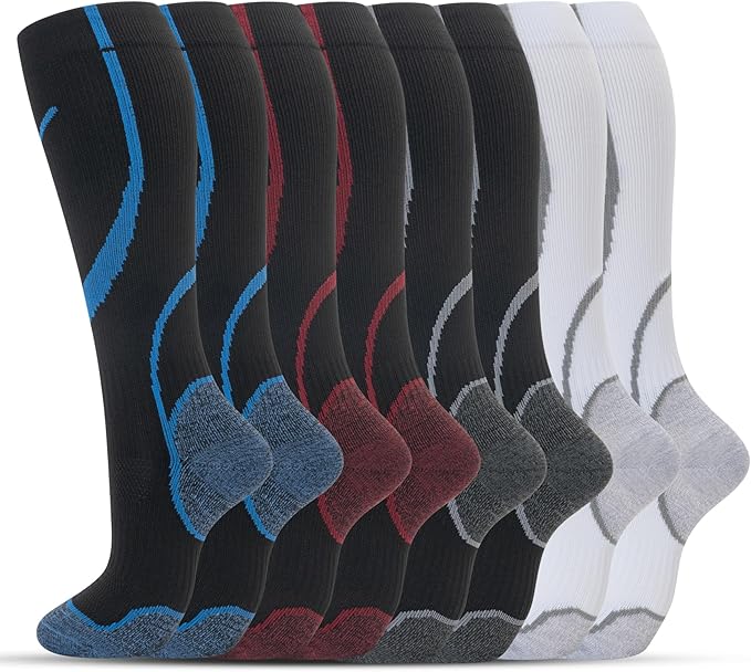 Compression Socks for Women Men Circulation Knee High 8 Pairs for Nurses by HELLOMOMOYA