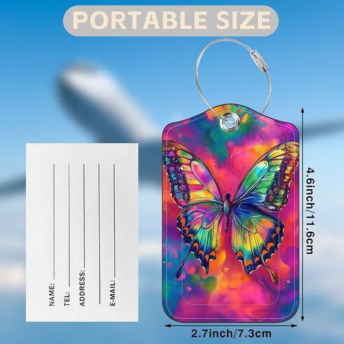 2 Pack Luggage Tags for Suitcases Colorful Butterfly Leather Luggage Tags - Image 2
