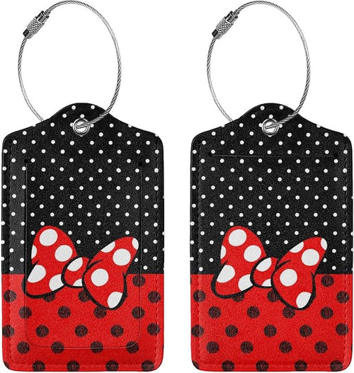 2 Pack Luggage Tags for Suitcase, Mouse Red Bow PU Leather Travel Luggage Tag - Image 2