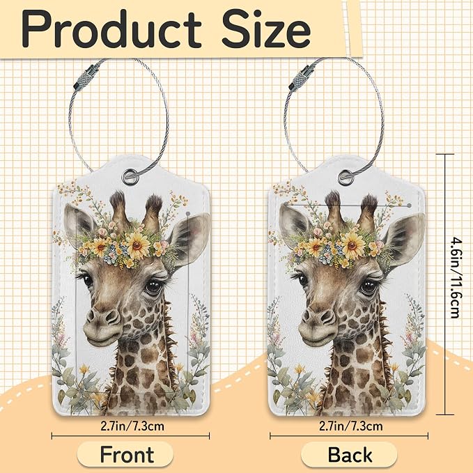 Cute Giraffe Luggage Tags for Suitcase, 3 Pack Funny Luggage Tag Leather - Image 3