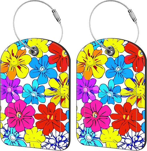 2 Pack Cute Luggage Tag for Suitcases Beautiful Bright Flowers Leather Luggage by iapodiad