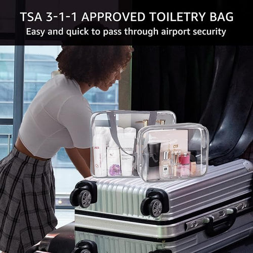 3Pcs Crystal Clear PVC Travel Toiletry Bag Kit - Image 2