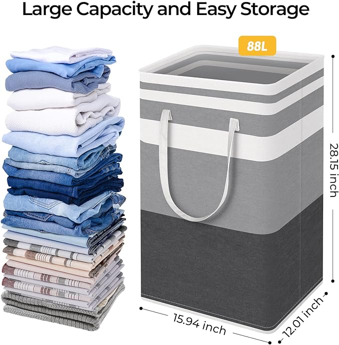 HomeHacks 2 Pack Large Laundry Baskets, Waterproof, Freestanding Laundry Hampers - Image 4