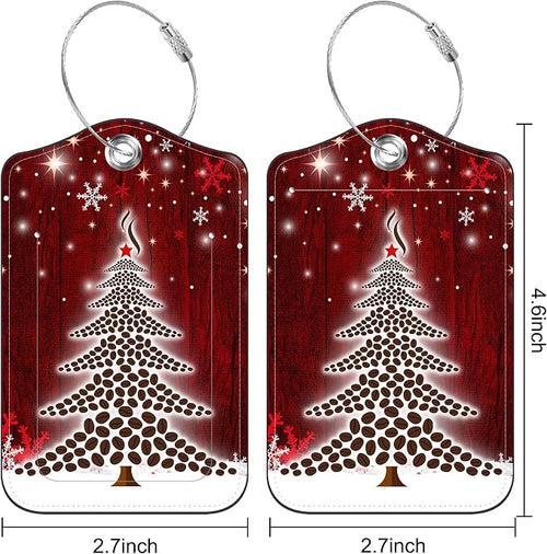 2 PCS Leather Luggage Tags for Suitcase Christmas Tree Snowflake Red Travel - Image 2