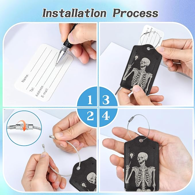 3 Pack Luggage Tag for Suitcase, Rock Roll Skeleton Leather Luggage Tags - Image 4