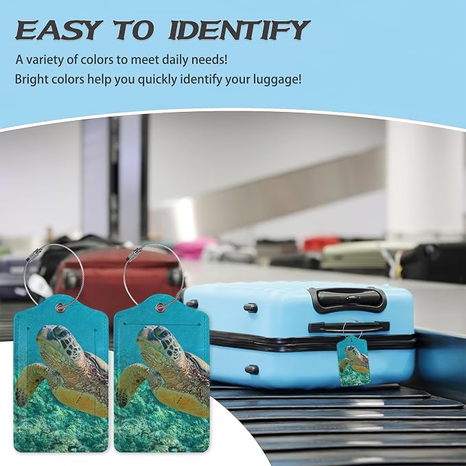3 Pack Luggage Tag for Suitcase, Hawaiian Sea Turtle Leather Luggage Tags - Image 5