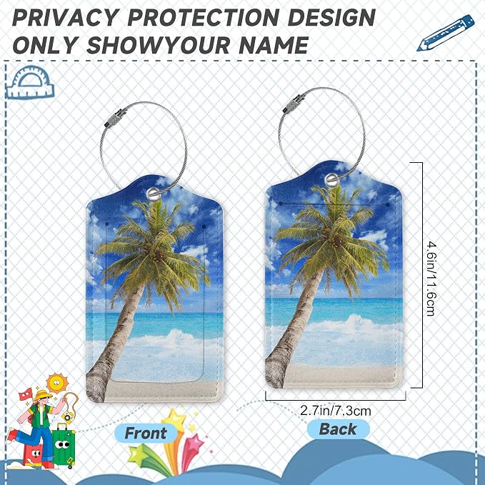 Beach Sea Luggage Tags for Suitcases, 2 Pack Coconut Palm Tree Luggage Tag - Image 2