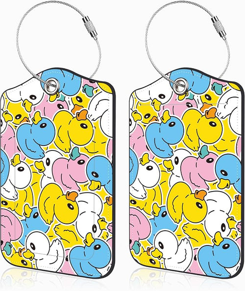 2 Pcs Cute Duck Luggage Tags for Suitcases PU Leather Baggage Tags Name ID Label by Unknown