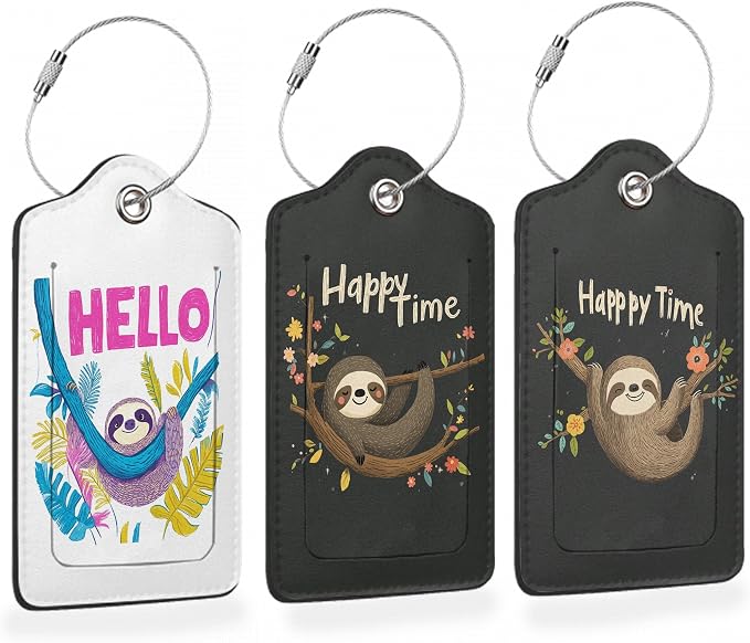 Colorful Sloth Hello 3 Pack Luggage Tags by Losthll