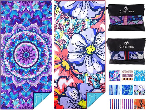 2 Pack Microfiber Oversized Lightweight Beach Towel 71"x32" XL Extra Large Thin by Qinqinamu