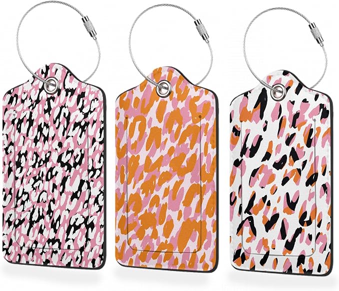 3 Pack Luggage Tag for Suitcase, Abstract Modern Leopard Leather Luggage Tags by BUYIDUI