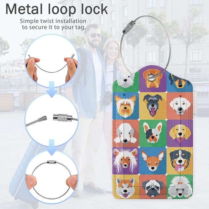Cartoon Dog Icons Luggage Tags for Suitcase, Cute Dog Breeds Luggage Tags of - Image 5