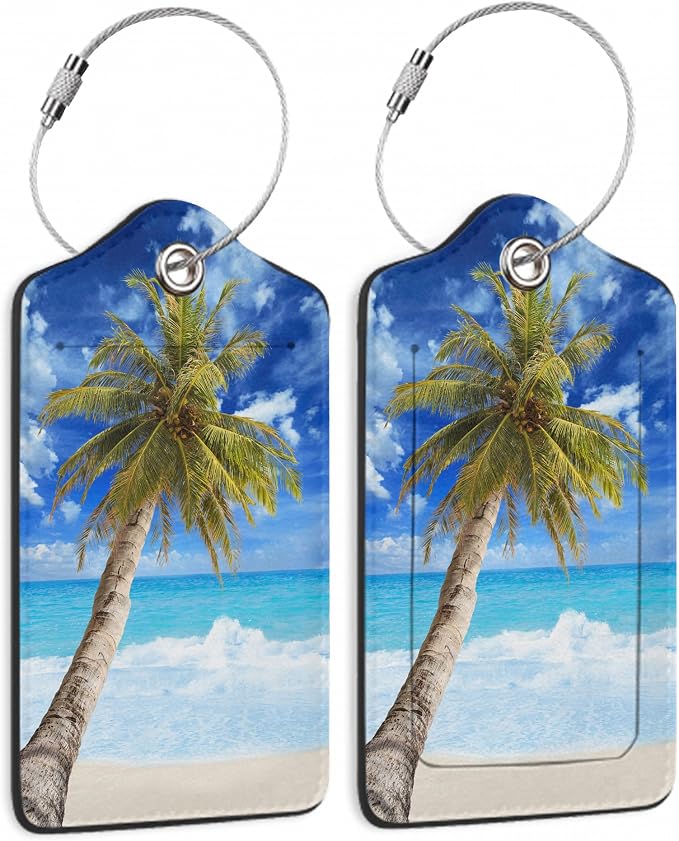 Beach Sea Luggage Tags for Suitcases, 2 Pack Coconut Palm Tree Luggage Tag by TXIANT