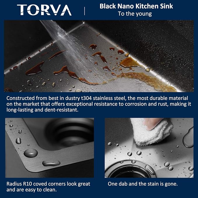 TORVA Bar Sink, TORVA 14 x 18 Inch Undermount Kitchen Sink, Gloss Black PVD - Image 6