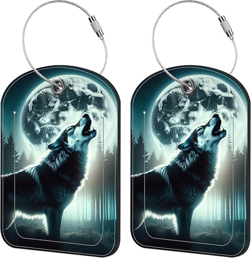 2 Pack Cute Luggage Tag for Suitcases Howling Wolf Leather Luggage Tags by iapodiad