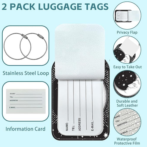2 Pack Cute Luggage Tag for Suitcases Crescent Moon Leather Luggage Tags - Image 2