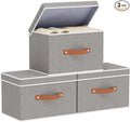 Collapsible Storage Bins with Lids, 3 Pack Linen Foldable Cloth Baskets by YheenLf