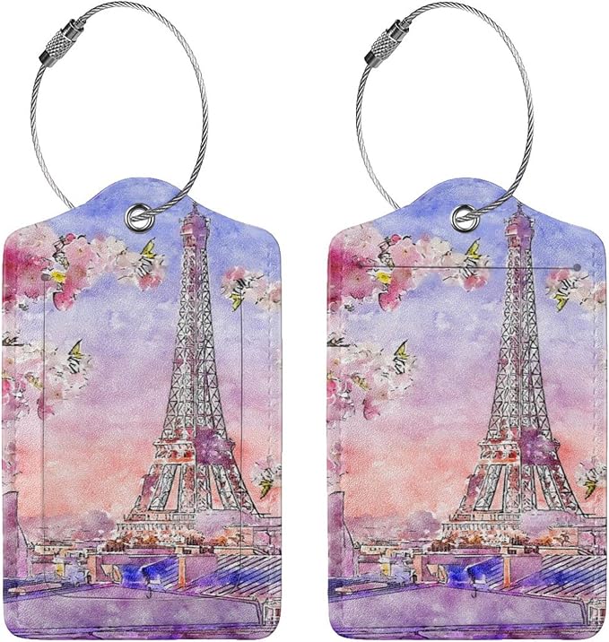 2PC Eiffel Tower Luggage Tags for Travel, Paris Spring Romantic Cherry Blossoms - Image 3