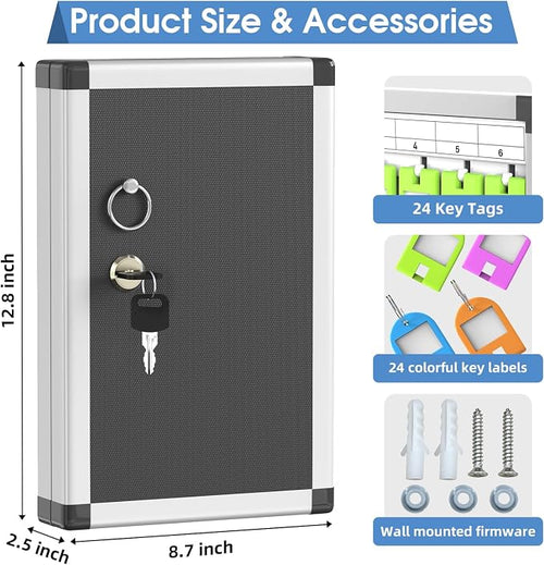 24 Slots Lock Box for Keys Wall Mount, Locking Key Cabinet, Key Storage Box - Image 2