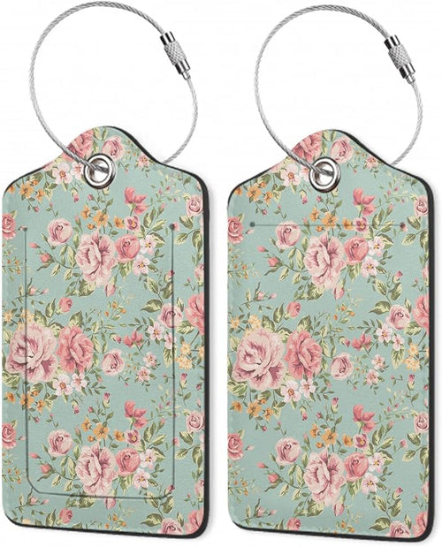 2Pcs Luggage Tag for Suitcase Vintage Floral Shabby Chic Pink Rose Cute by Gearsly