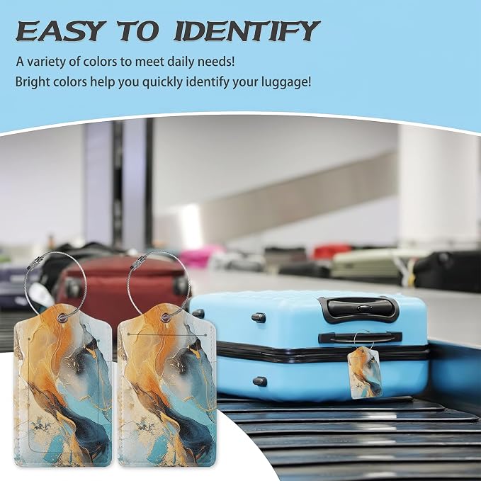 3 Pack Luggage Tag for Suitcase, Marble Gold Blue Leather Luggage Tags - Image 5