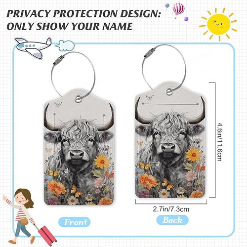 3 Pack Luggage Tag for Suitcase, Highland Cow Leather Luggage Tags - Image 2