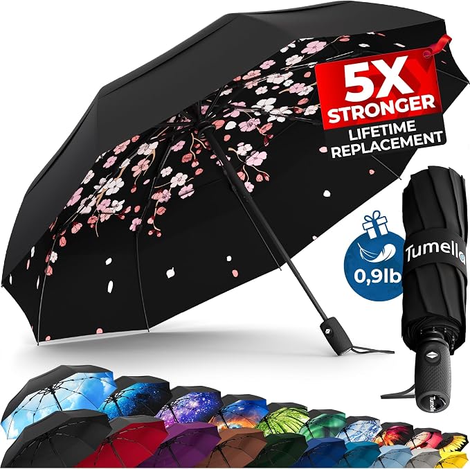TUMELLA Strongest Windproof Travel Umbrella, Small Strong but Light Portable by Tumella