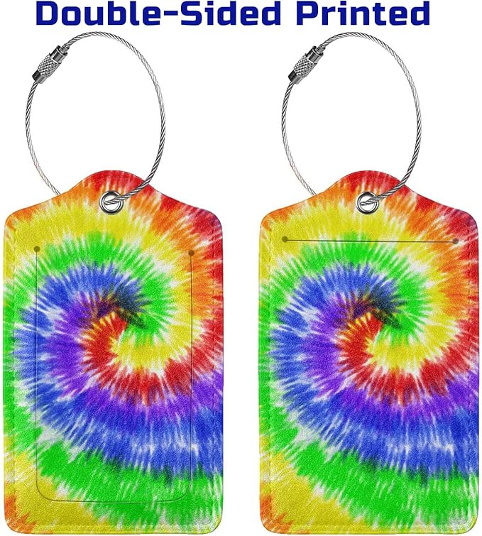 Artistic Tie Dye Luggage Tags Set of 2 Colorful Leather Luggage Tags ID Label - Image 4