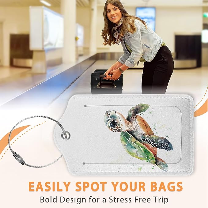 Abstract Colorful Sea Turtle 3 PCS PU Leather Luggage Tags - Image 4
