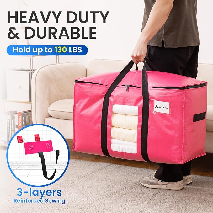 TAILI 2 Pack Pink Extra Large Moving Bags, Heavy Duty Totes - Image 4