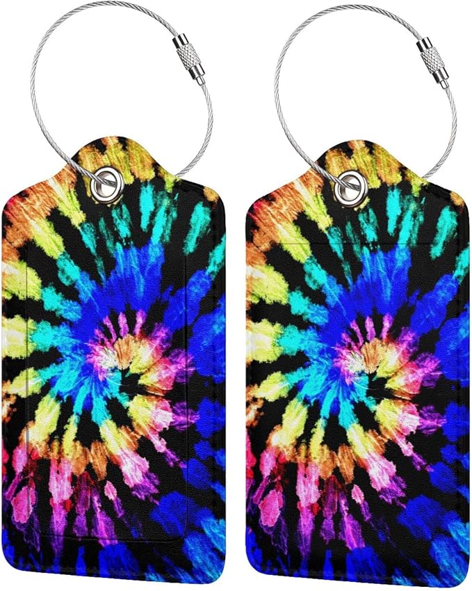 2pcs Tie Dye Luggage Tag for Suitcases Baggage, Colorful Rainbow Airport Crew by OUZPGAQ