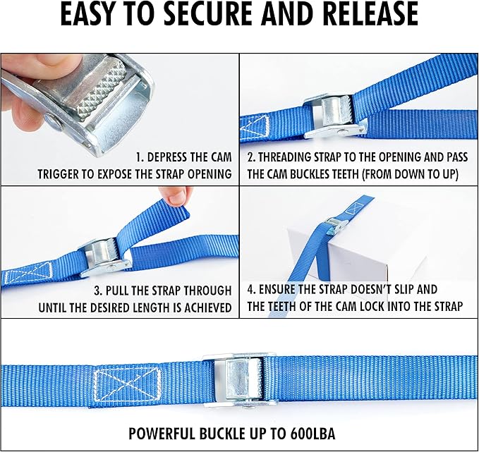 Cartman 1" x 12' Lashing Straps Cargo Tie-Down Strap Up to 600lbs, 8pk in Carry - Image 4
