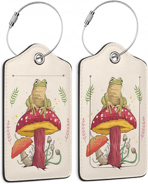 2 Pack Luggage Tags for Suitcase, Frog Sitting On Mushroom Leather Luggage Tag by Yashilaiya
