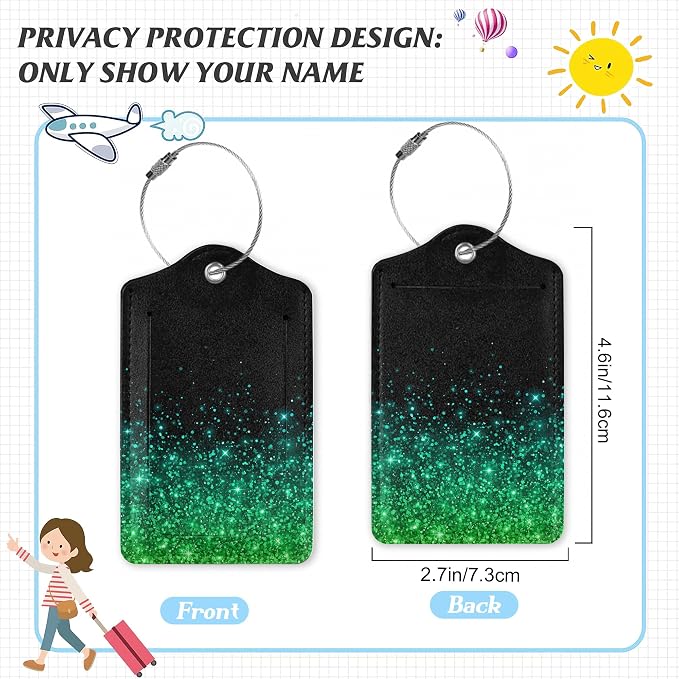 3 Pack Luggage Tag for Suitcase, Rose Golden Glitter Leather Luggage Tags - Image 2
